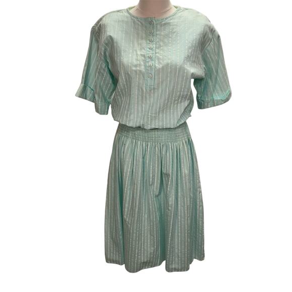 Vintage 80's Jessica Howard Striped Pastel Short sleeve Dress Womens 6 Smocked - Picture 1 of 16